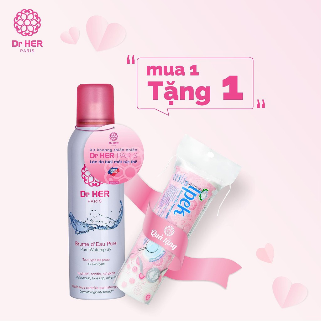 (Mua 1 Tặng 1) Xịt Khoáng Dr Her 150Ml - Tặng 1 Bông Tẩy Trang Ipek 80