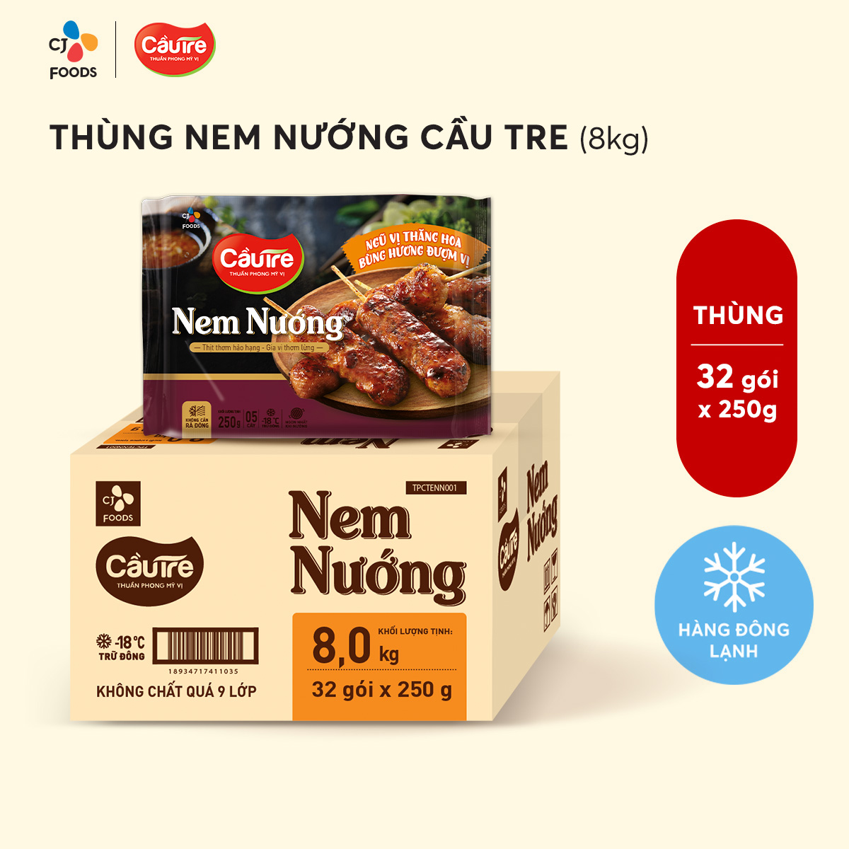 [HCM-HN] Thùng 32 gói Nem nướng Cầu Tre (250g x 32 gói)