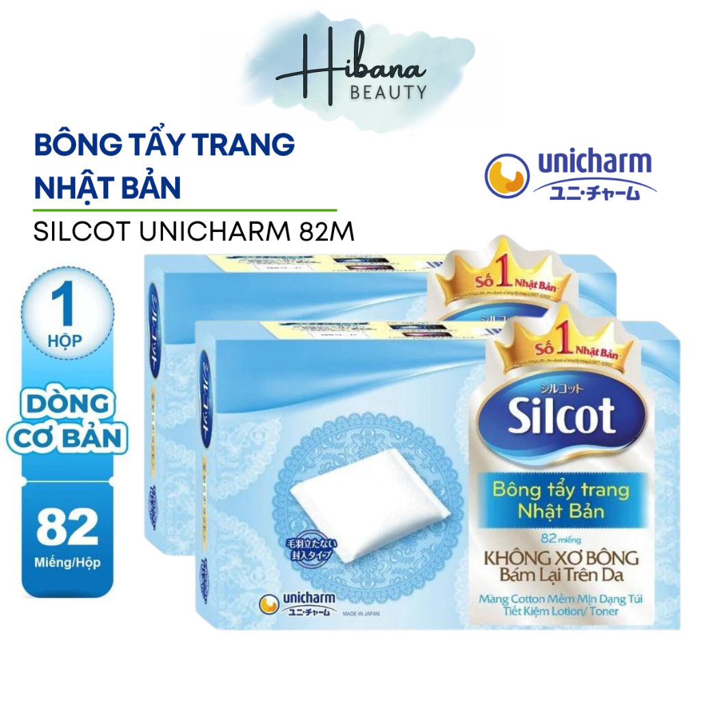 Bông tẩy trang Silcot Nhật Bản Hộp 82 miếng cao cấp - Bông Silcot Unicharm