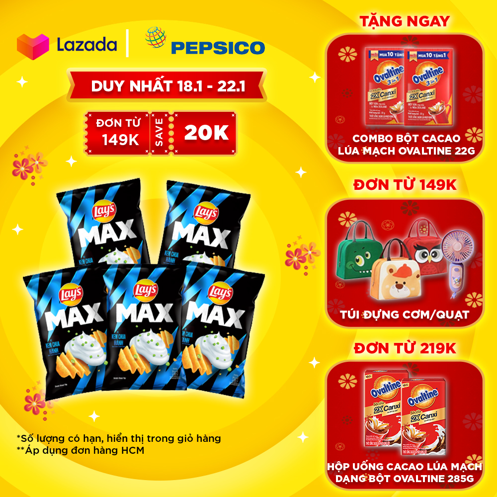 [Deal Tết 2025 tặng Ovaltine] Combo 5 Lays MAX vị Kem Chua Hành 125G