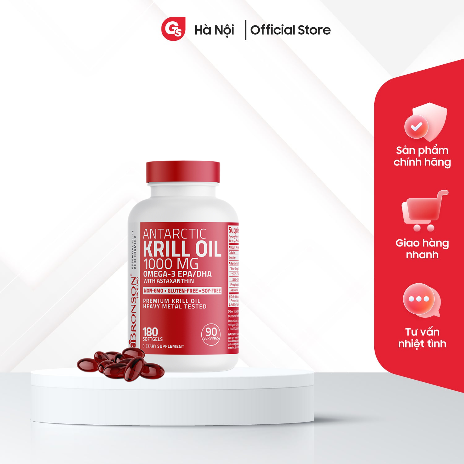 Dầu nhuyễn thể Bronson Antarctic Krill Oil Omega-3 EPA/DHA 2000 mg nhập khẩu Mỹ - Gymstore
