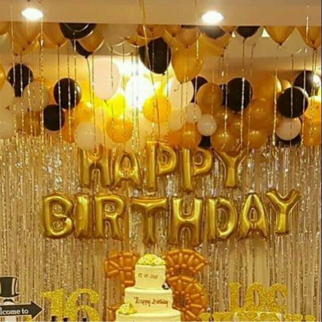 Set Bóng trang trí sinh nhật Happy Birthday TẶNG Rèm Kim Tuyến và ...