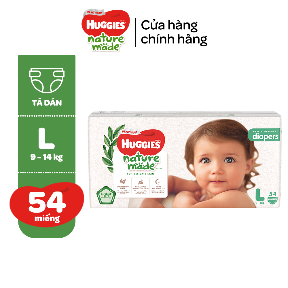 Tã/Bỉm dán Huggies Platinum NatureMade M64/L54/XL44