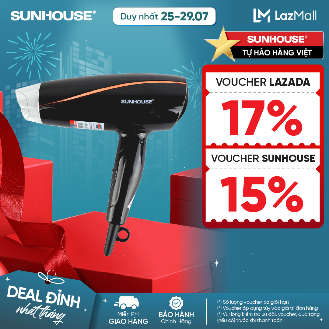 Máy sấy tóc SUNHOUSE SHD2306 - Có thể gấp gọn du lịch - Công suất lớn 1200W - Tự động ngắt khi quá t
