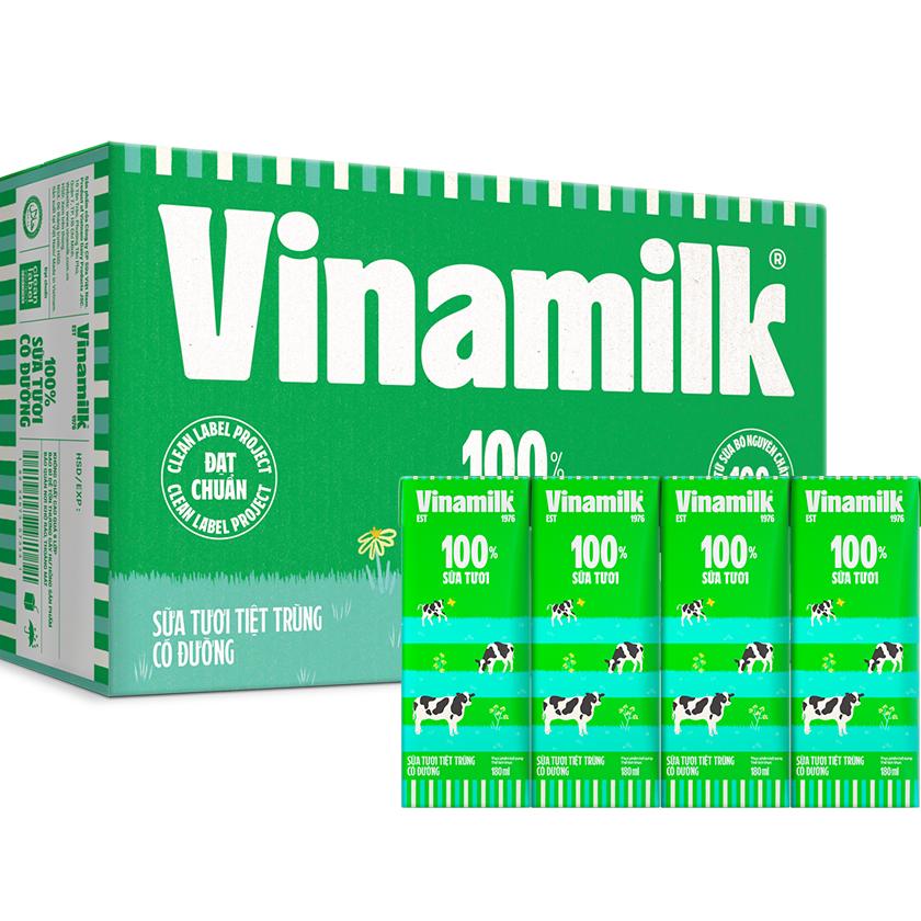 Thùng 48 Hộp Sữa Tươi Tiệt Trùng Vinamilk Có Đường 110/180ml Trên 1 Tuổi Cho Bé - Bibomart