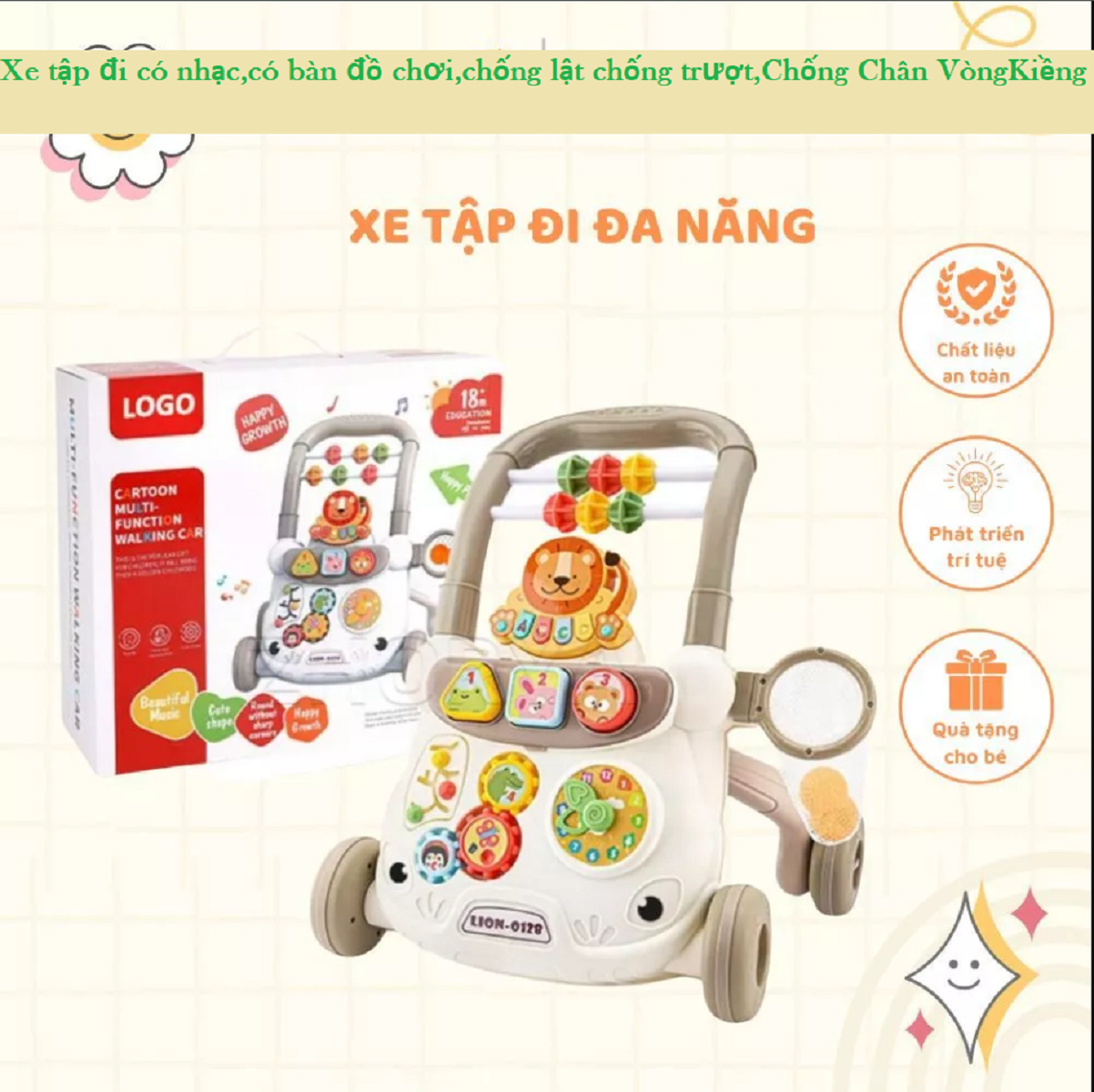 Đồ Chơi Xe Tập Đi Đa Năng Có Nhạc Chống Lật Chống Trượt Chân Vòng Kiềng Điều Chỉnh Tốc Độ Đi Xe tập đi 5in1