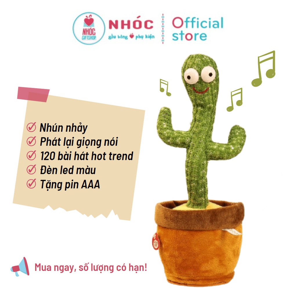 Cây Xương Rồng Nhảy Múa Ghi Âm LOẠI TỐT  đèn đèn nhái giọng Tiếng Việt kèm pin – NHÓC