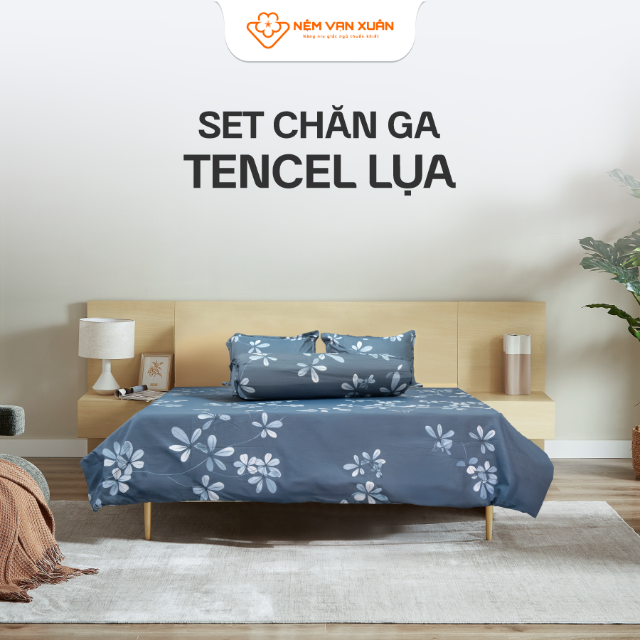 [MẪU NGẪU NHIÊN] Bộ Chăn Ga Tencel Lụa Vạn Xuân Kiểu Dáng Hoạ Tiết Sang Trọng Quà Tặng Nệm Foam Cao 