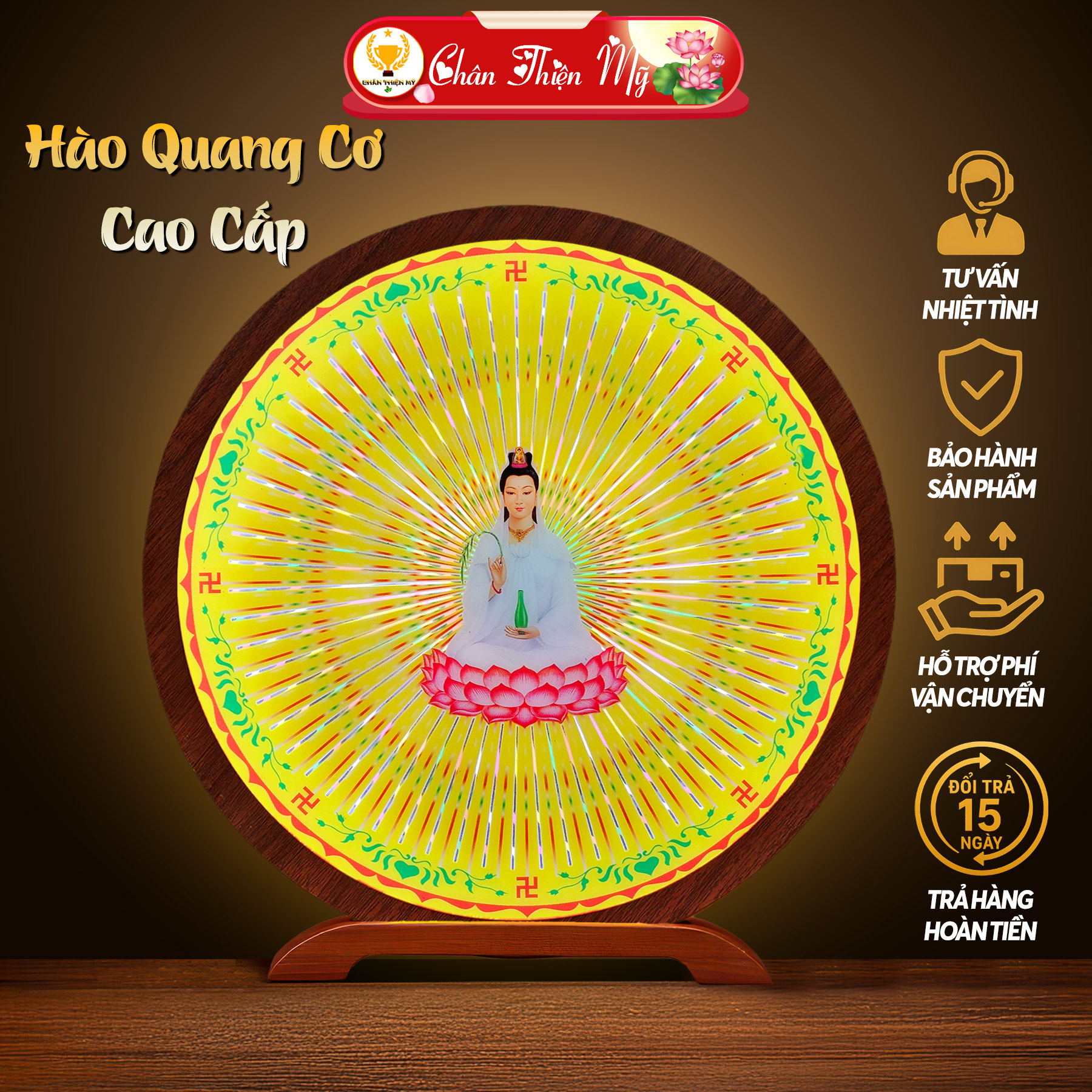 Đèn Thờ Hào Quang Quan Âm Bồ Tát chuyển động hiệu ứng cao cấp - Chân Thiện Mỹ