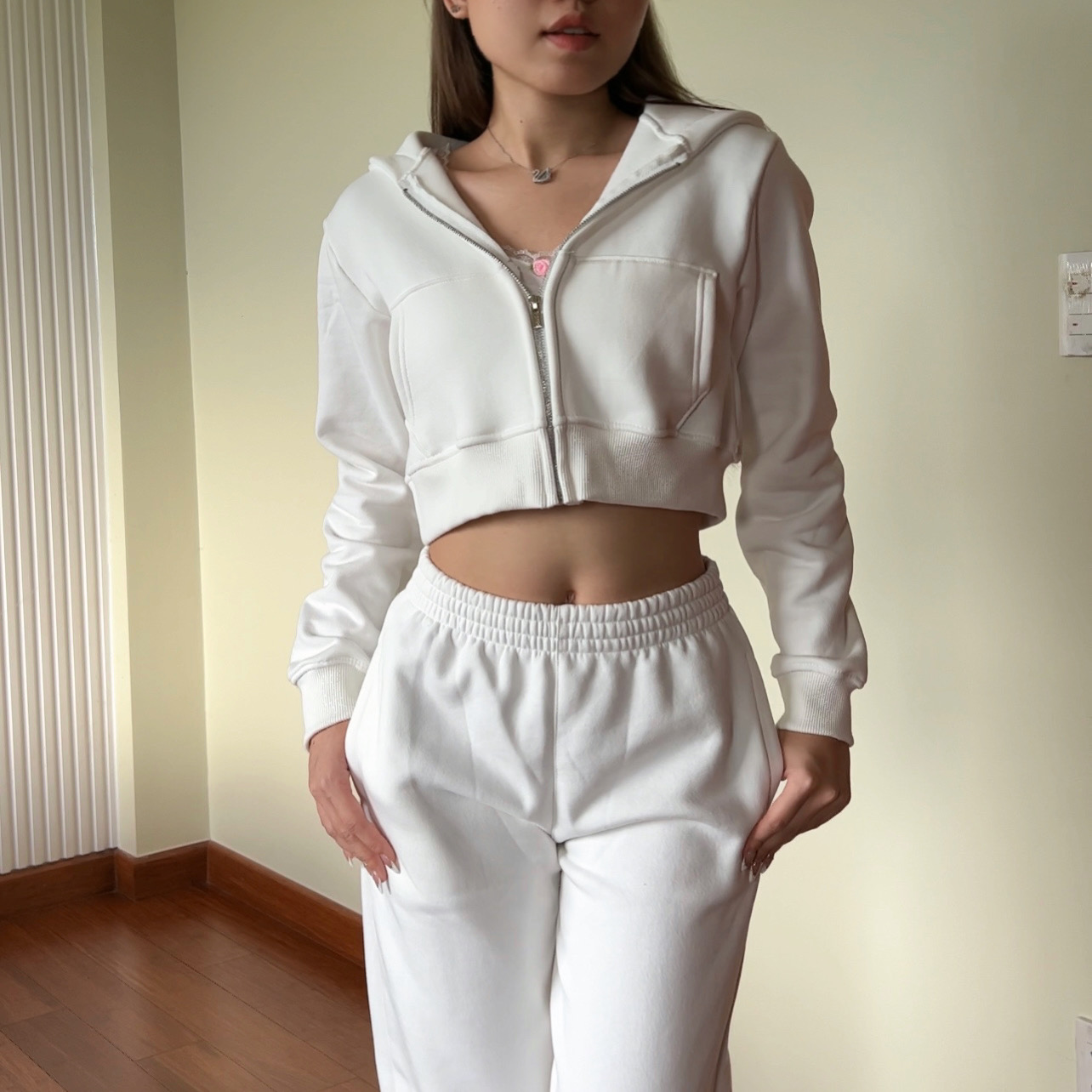 Áo khoác Croptop Hoodie Zip nỉ bông cotton Augety