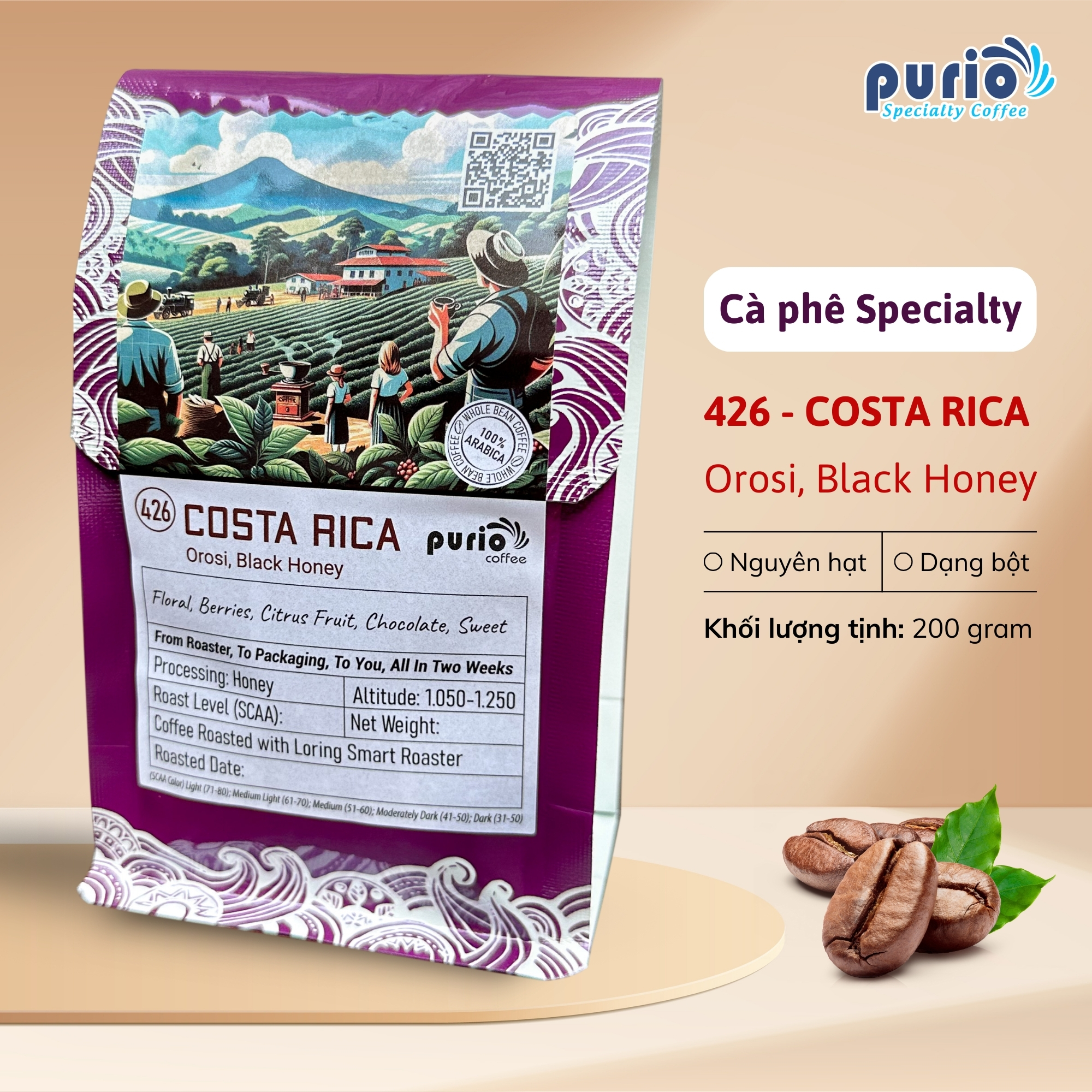 (426) Cà phê đặc sản Specialty Coffee - Costa Rica Orosi Black Honey - Hạt Arabica nhập khẩu rang mộ