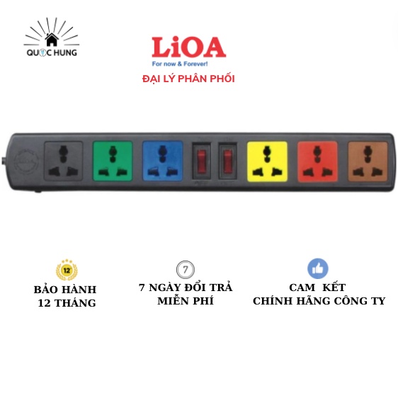 Ổ cắm điện Lioa 6 lỗ đa năng 6D32NỔ cắm điện dây dài 5m-Bảo hành 12 tháng-Hàng chính hãng g ty