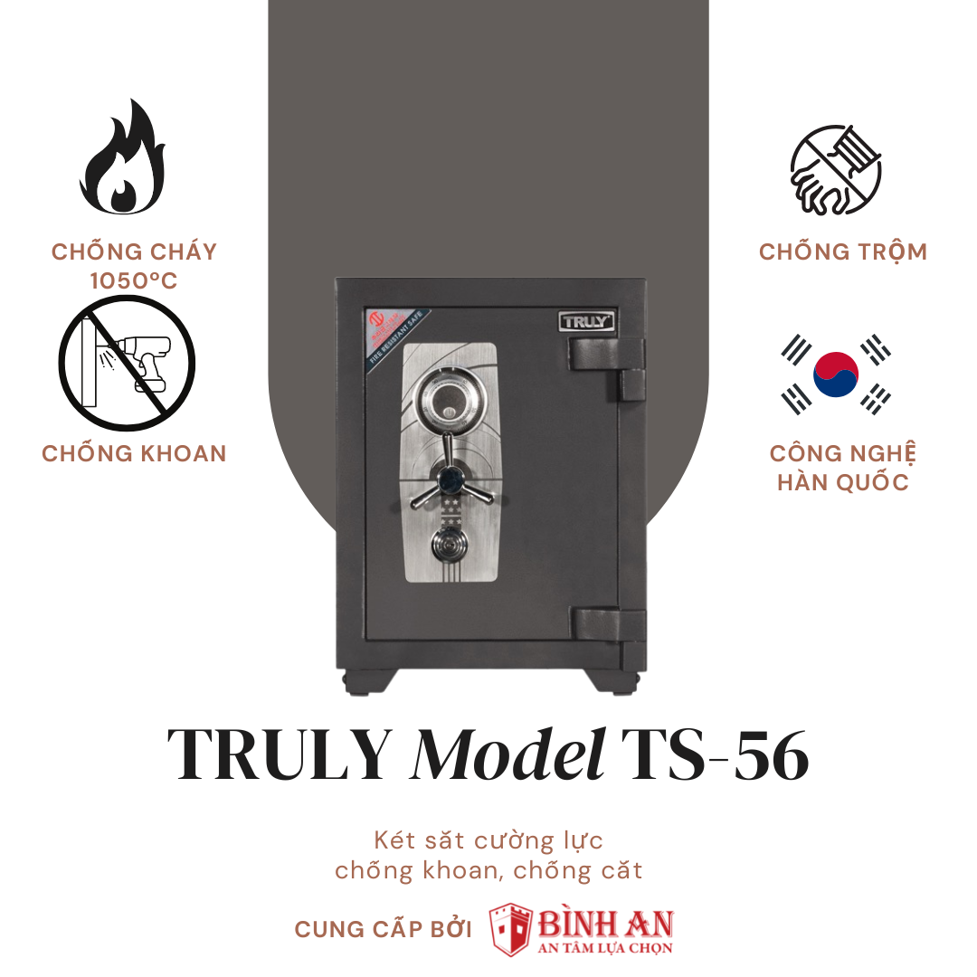 Két sắt siêu cường TRULY TS-39 - Kích thước 390x470x410mm, màu đen xám, chống cháy 120 phút