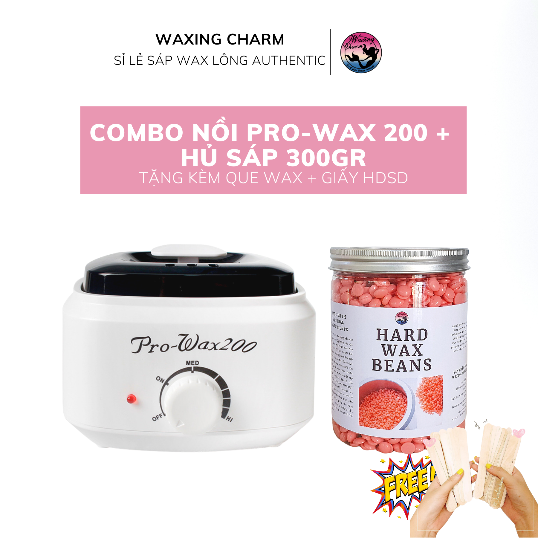 [Combo Wax Cao Cấp] Combo Nồi Pro Wax 200 + Hủ 300Gr Sáp + 2 Loại Que Wax + Hdsd