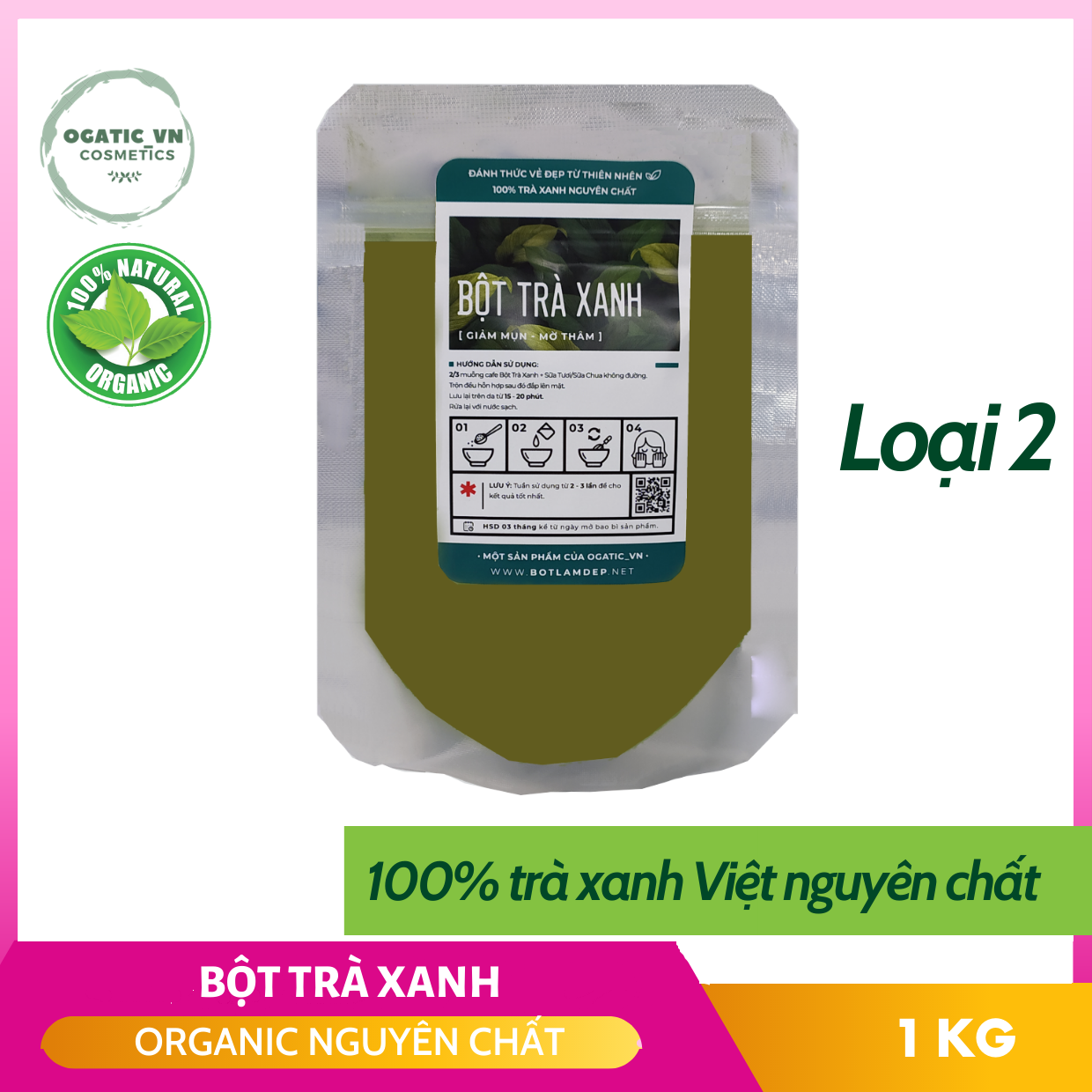 [HCM]1KG Bột trà xanh nguyên chất Organic 100Gr - B002.005