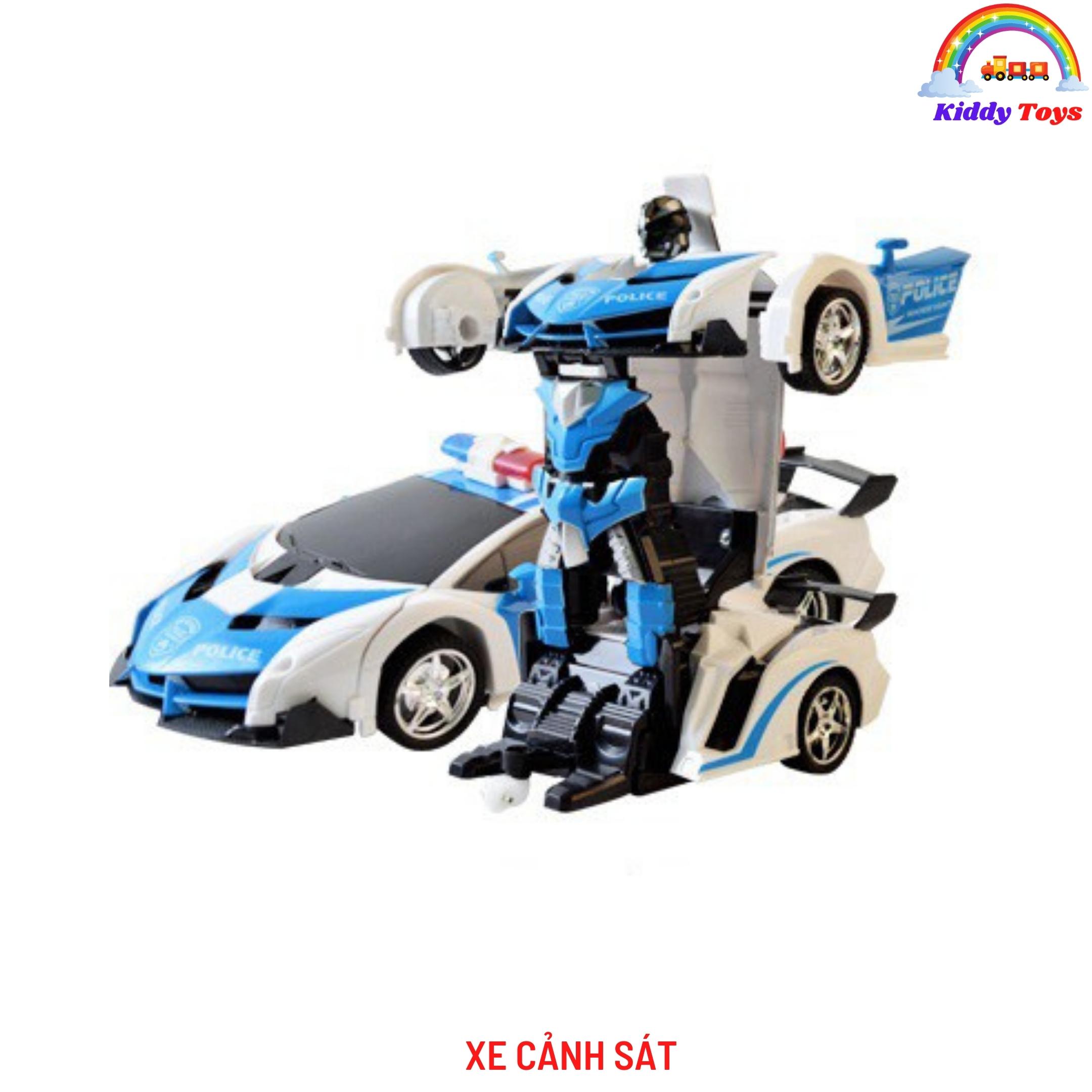[FREESHIP] Đồ chơi trẻ em ô tô điều khiển từ xa xe cảnh sát biến hình thành Robot siêu nhân rc pin s