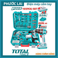 Bộ 165 món bao gồm máy khoan búa không chổi than dùng pin 20v TOTAL THKTHP11652