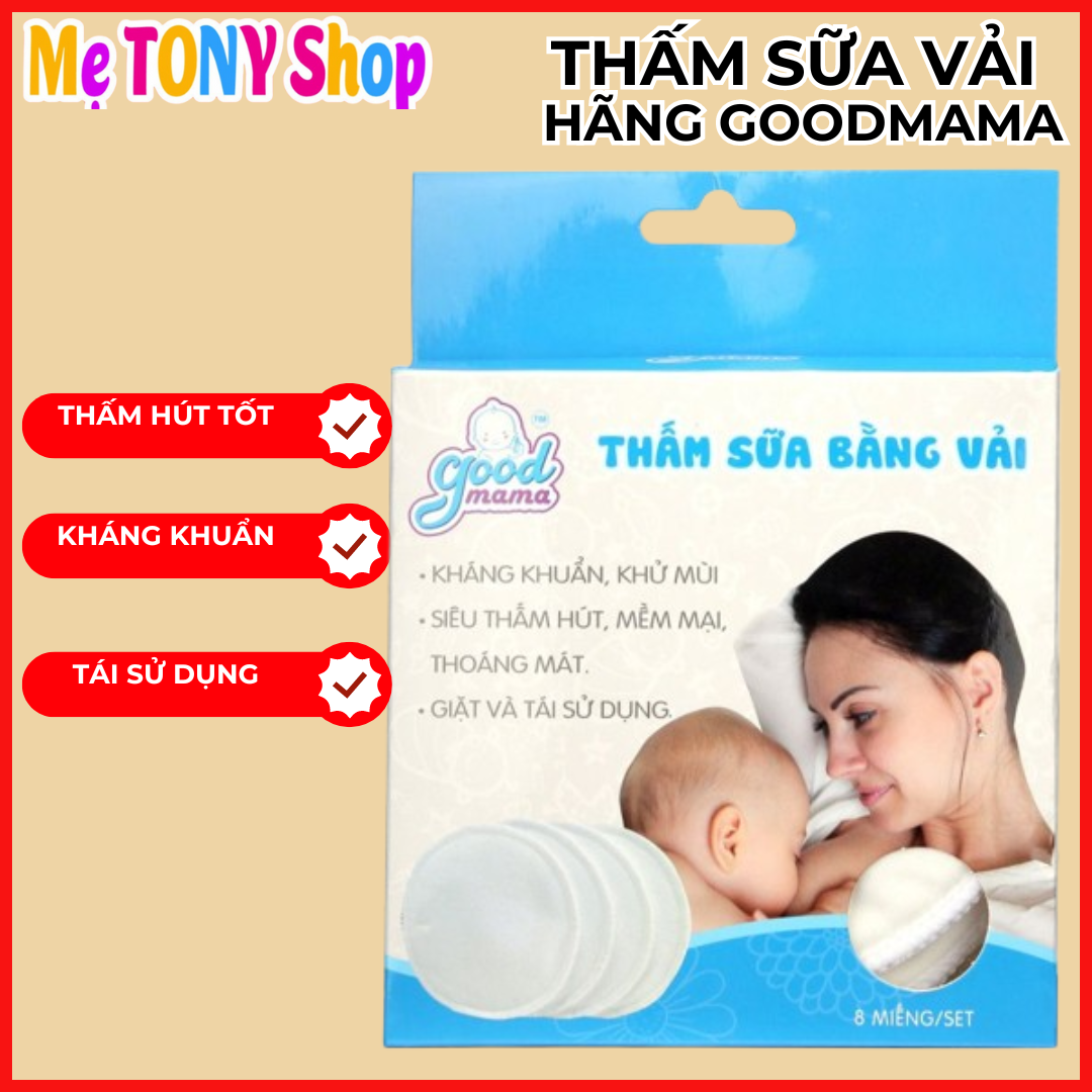 [Giặt Được] Set 8 Miếng Lót Thấm Sữa Bằng Vải Goodmama- Tái Sử Dụng Được Nhiều Lần(Thấm Hút Tốt)