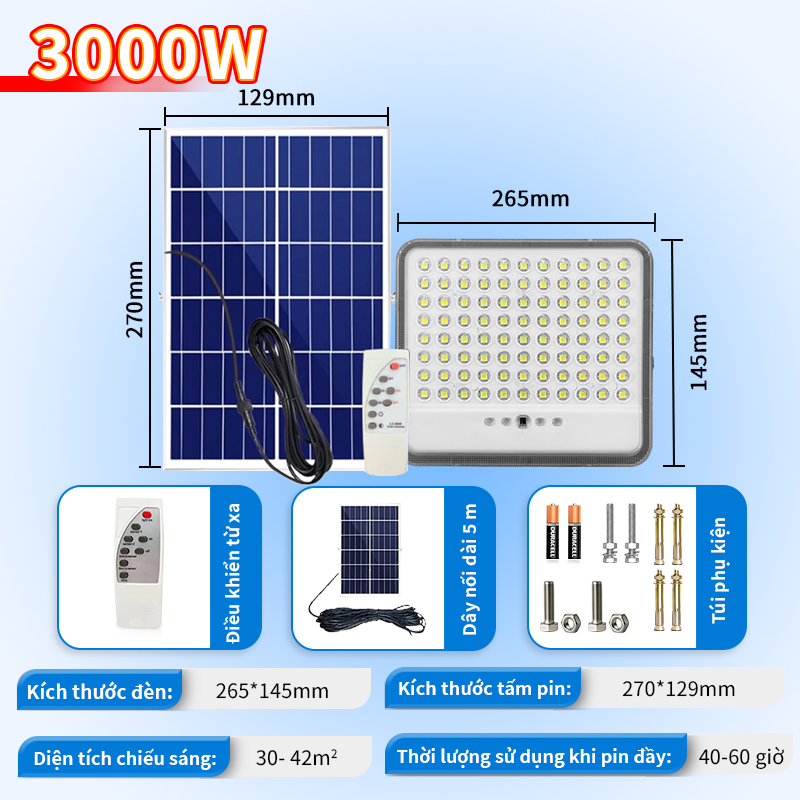 5000W Đèn năng lượng mặt trời Đèn Led Chống Lóa Cao Cấp IP67 chống thấm ngoài trời Đèn điều khiển ánh sáng thông minh