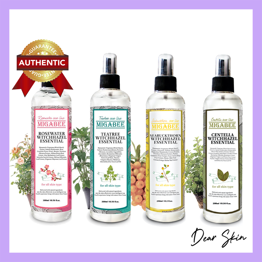 [HCM][Chính Hãng][MIGABEE] TONER Cung cấp độ ẩm nhanh chóng MIGABEE WITCHHAZEL ESSENTIAL 4 loại Nước hoa hồng / Tràm trà / Rau má / Hắc mai biển 300ml