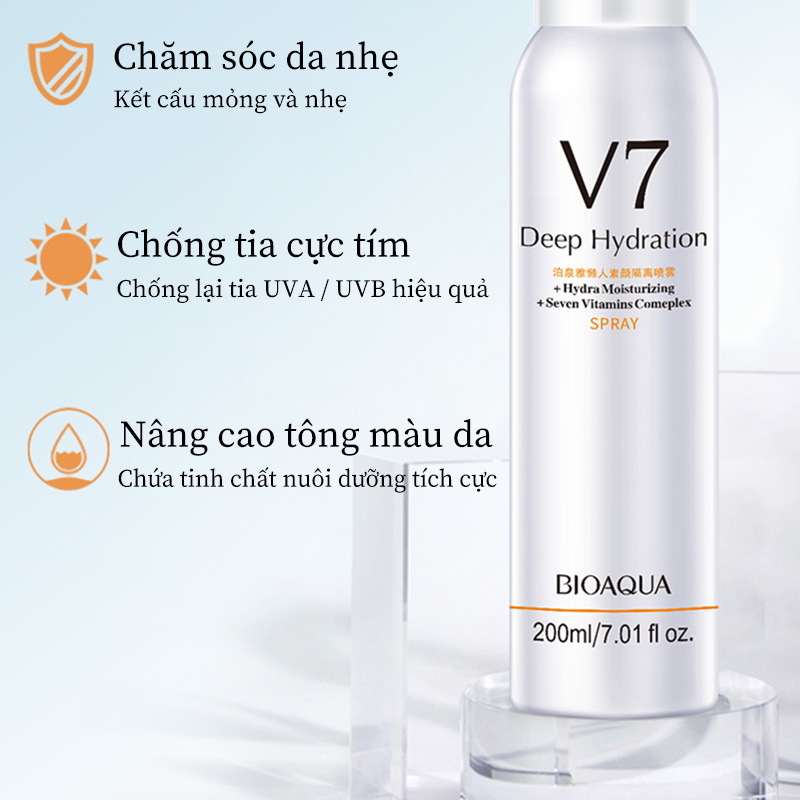 [HCM]【Urbeauty Mall】Xịt Chống Nắng Trắng Da BIOAOUA 200ml Thiết Kế Nhỏ Gọn Tiện Lợi Không Gây Nhờn Chống Nước Chống Mồ Hôi Tốt