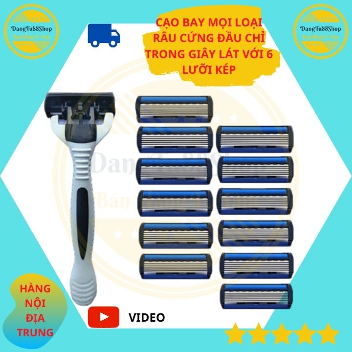 Dao Cạo Râu Giiulle 6 Lưỡi Kép [Combo 1 Thân Dao + 12 Đầu Thay+ 1Tuýp Kem Cạo Hương Chanh]