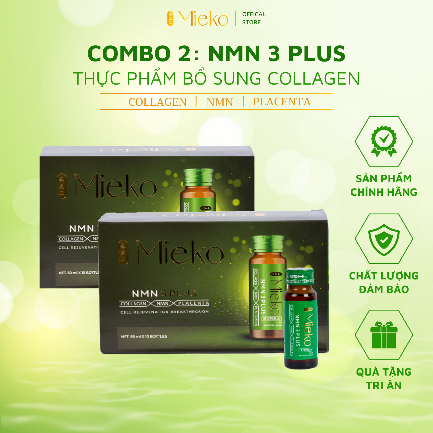 Combo 2 Hộp Nước Uống Collagen NMN 3Plus Drink Hộp 10 Chai 50ml Cung Cấp Collagen NMN Cần Thiết Cho 