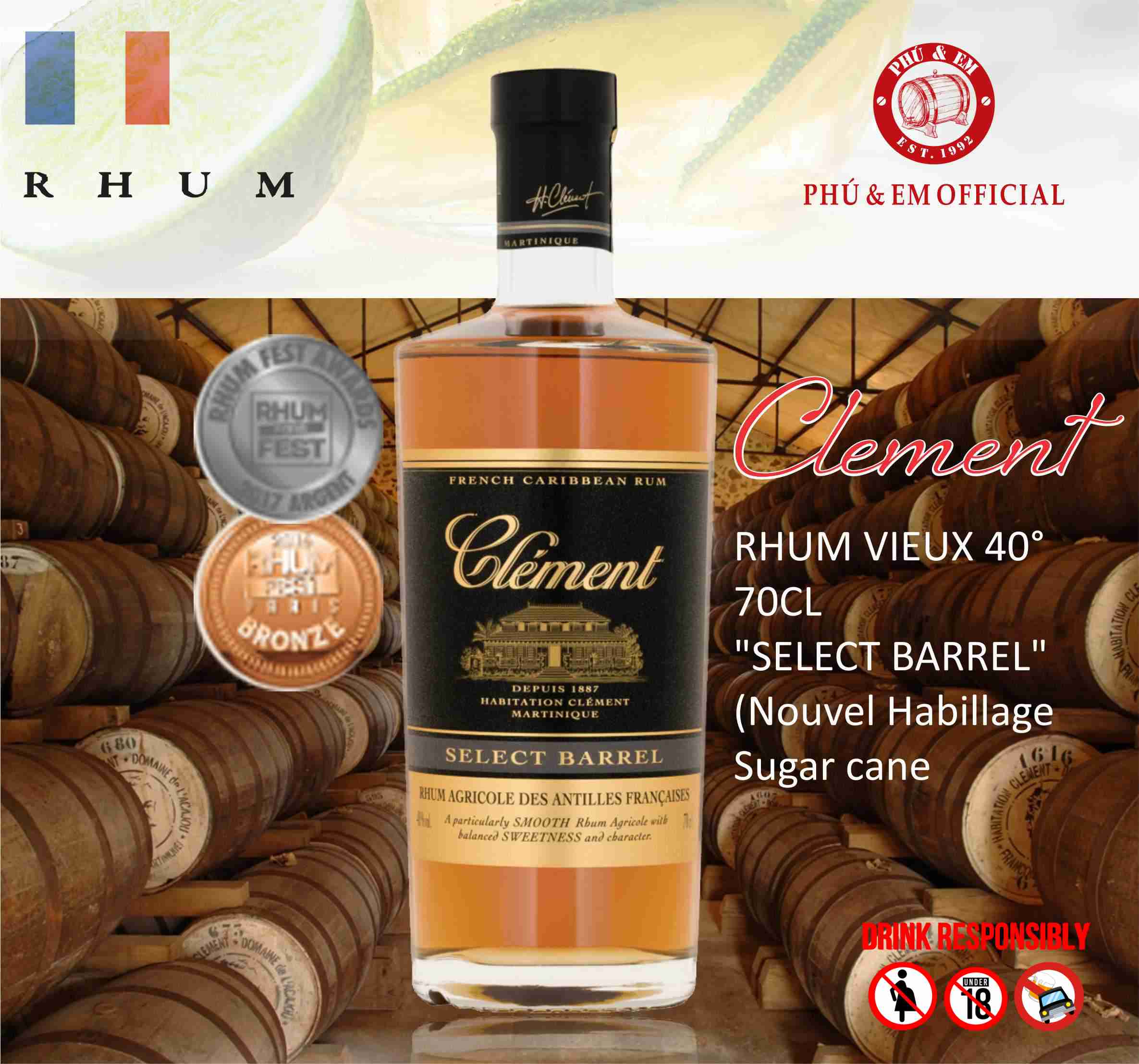 Rượu Mạnh Clement RHUM VIEUX SELECT BARREL