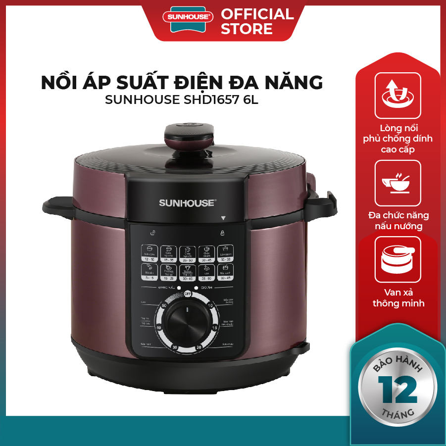 Nồi áp suất điện SUNHOUSE SHD1657 đa năng 6L - Công suất 1000W - Bảo hành 12 tháng - Hàng Chính Hã