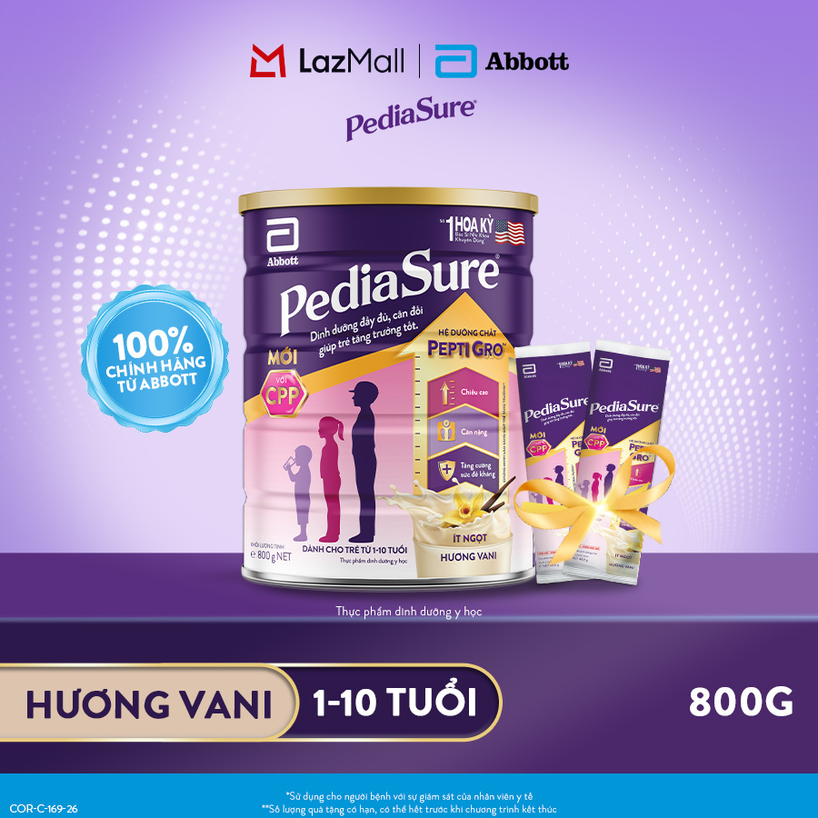 [CHỈ 20H 07-10.8 GIÁ TỐT MUA NGAY-SLCH][Tặng 02 gói dùng thử] 1 lon PediaSure 1-10 tuổi dạng bột hương Vani 800g