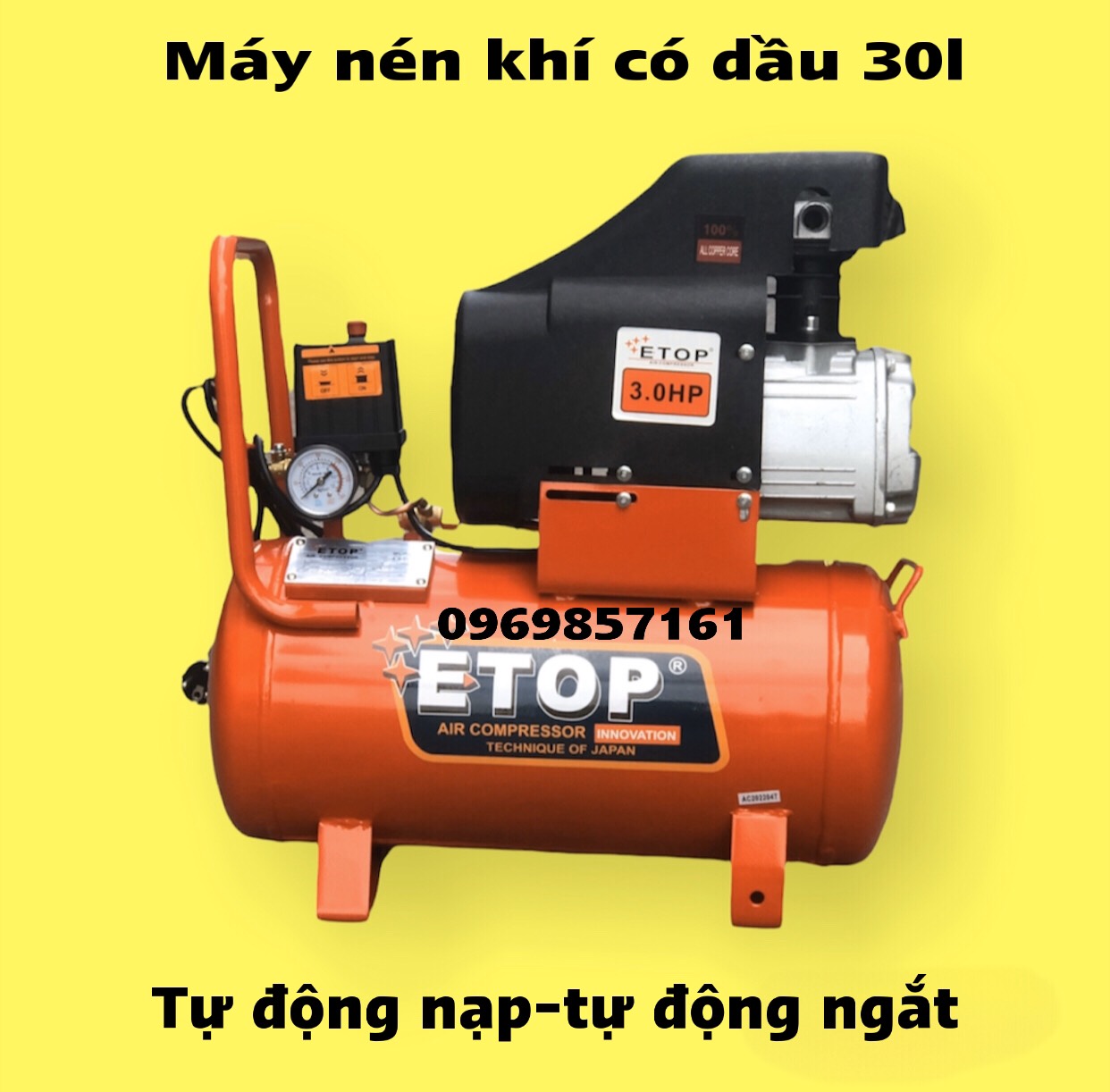 Máy nén khí có dầumáy hơiMáy nén khí ETOP 30L 1500Wchuẩn lõi đồng tự động ngăt