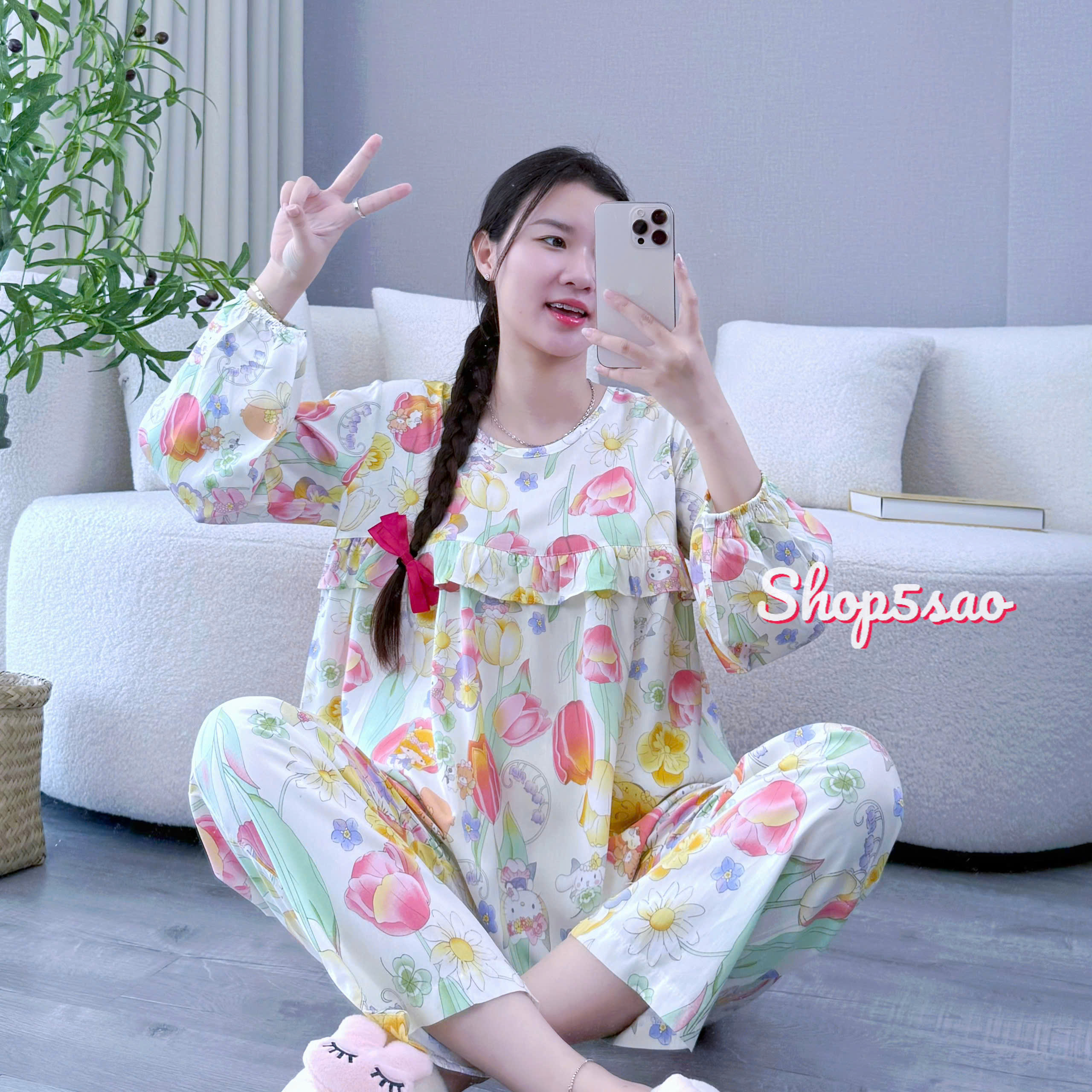 [HCM] Đồ bộ tole nữ bộ lanh mặc nhà quần dài áo tay dài phom babydoll SHOP5SAO (40-75kg)