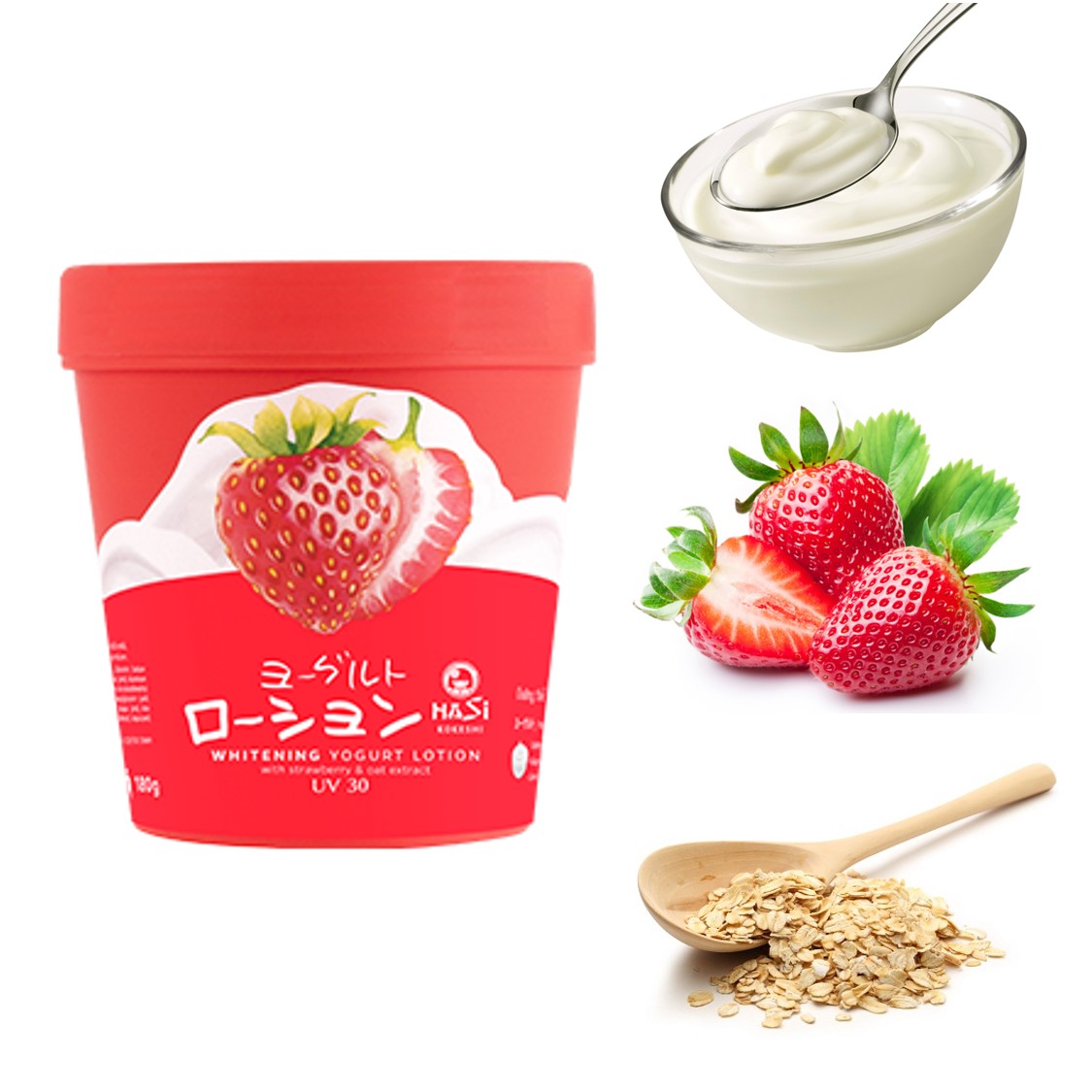 [HCM]Kem Lotion Dưỡng Thể Trắng Da Yogurt Trái Cây Hasi Whitening Yogurt Lotion UV 30 - Dâu Tây Yến Mạch