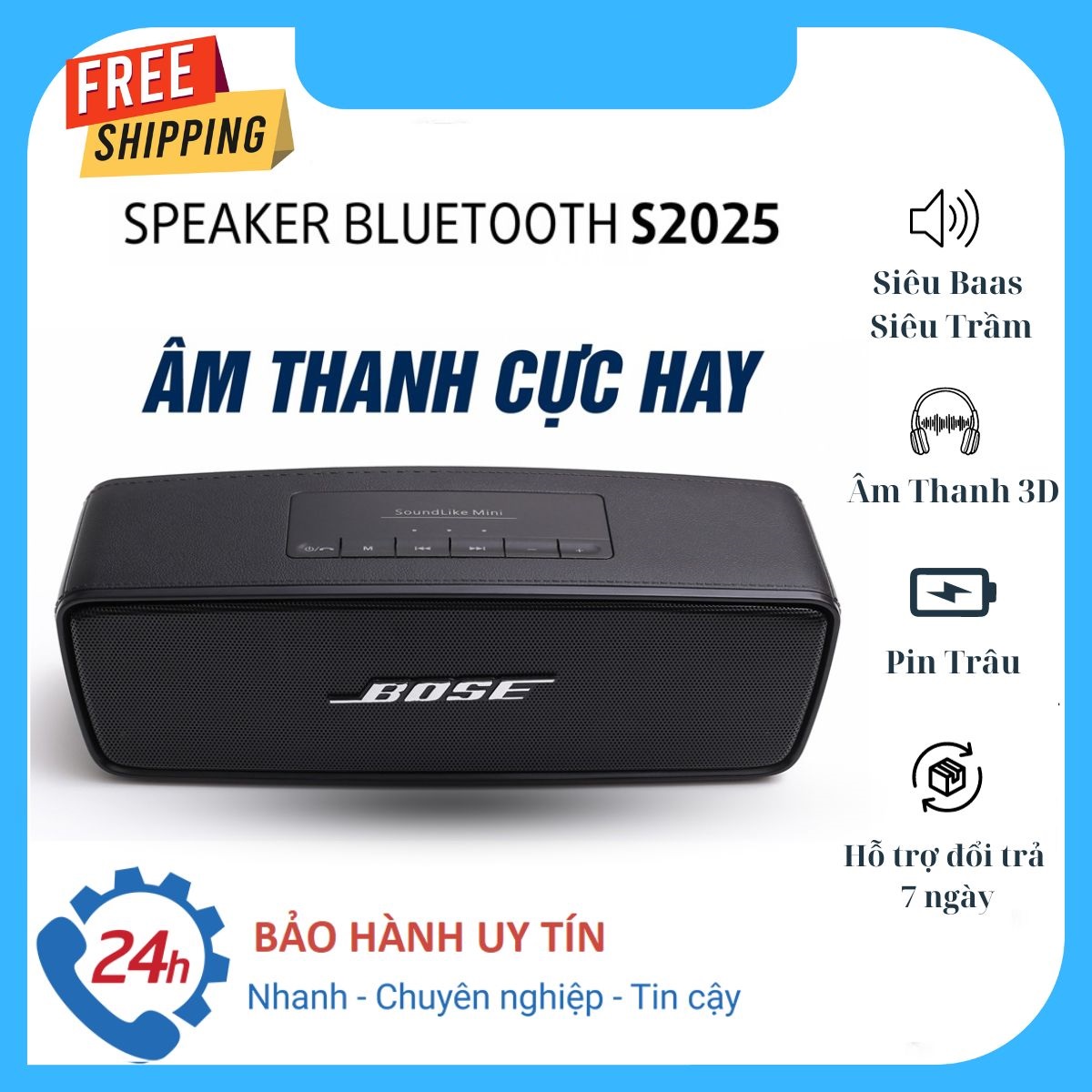 [ BAO LOA HAY ] Loa Bluetooth Bãi Nhật Loa Siêu Trầm Bluetooth Bos S2025 Cao Cấp Cho Chất  Âm Thanh 