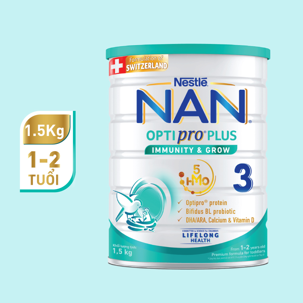 Sữa bột Nestle NAN Optipro Plus 3 6x1500g cho trẻ từ 1-2 tuổi (Mẫu mới)