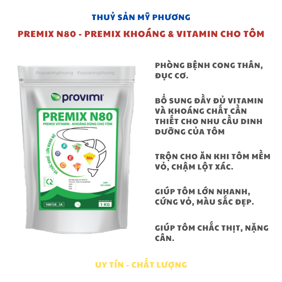 Khoáng Trộn Premix Cho Tôm - PREMIX N80 - KHOÁNG - Thuoc Tri Bênh Tôm Bị Cong Thân Đục Cơ Hoại Tử Cơ