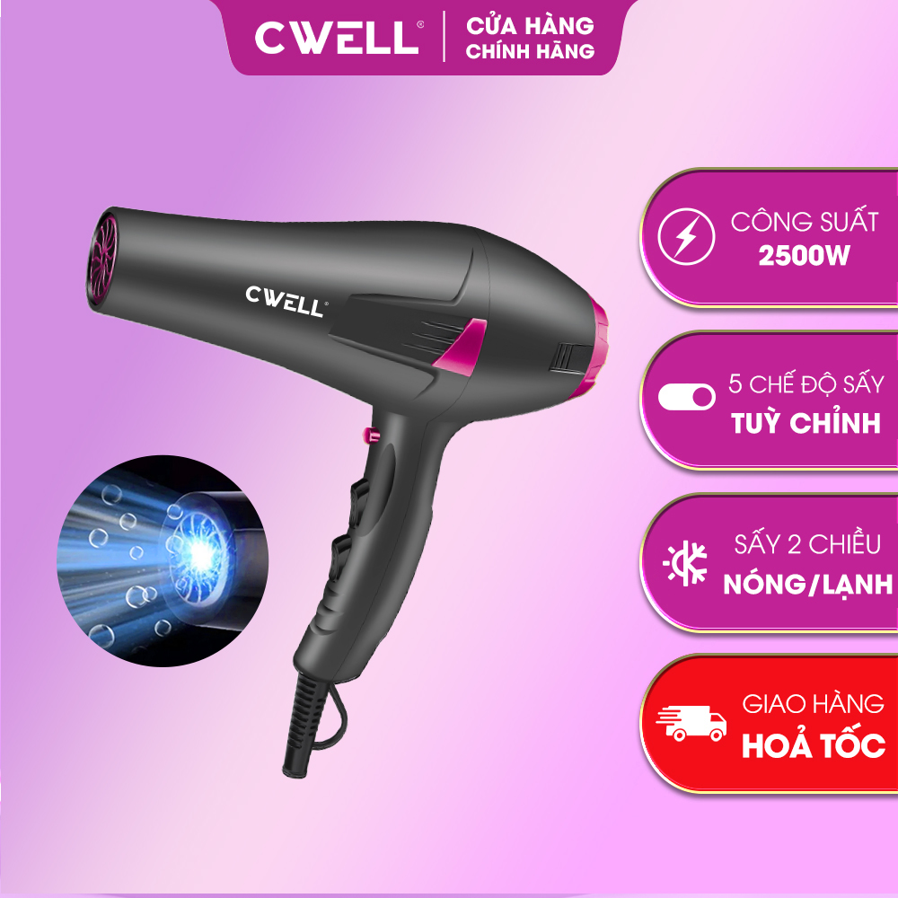 Máy sấy tóc công suất lớn CWELL 2500W 3 chế độ nhiệt 2 chế độ gió tạo kiểu và chăm sóc tóc Chuẩn Salon C06HD