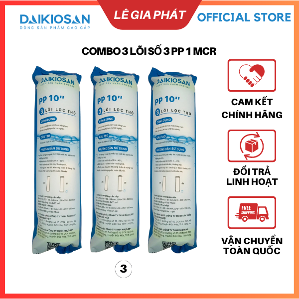 Chính hãng -  Lõi Lọc Nước Số 3 PP 10" 1 micro  Dùng Cho Các Loại Máy Lọc Nước RO  Daikiosan Makano 