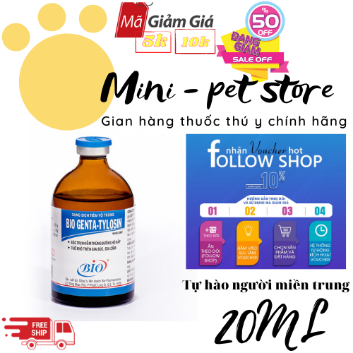 [20ml KHÁNG SINH] GENTA - TYLOSIN ĐẶT TRỊ NHIỄM TRÙNG HÔ HẤP CRD VIÊM PHỔI TỤ HUYẾT TRÙNG VIÊM PHỔIT