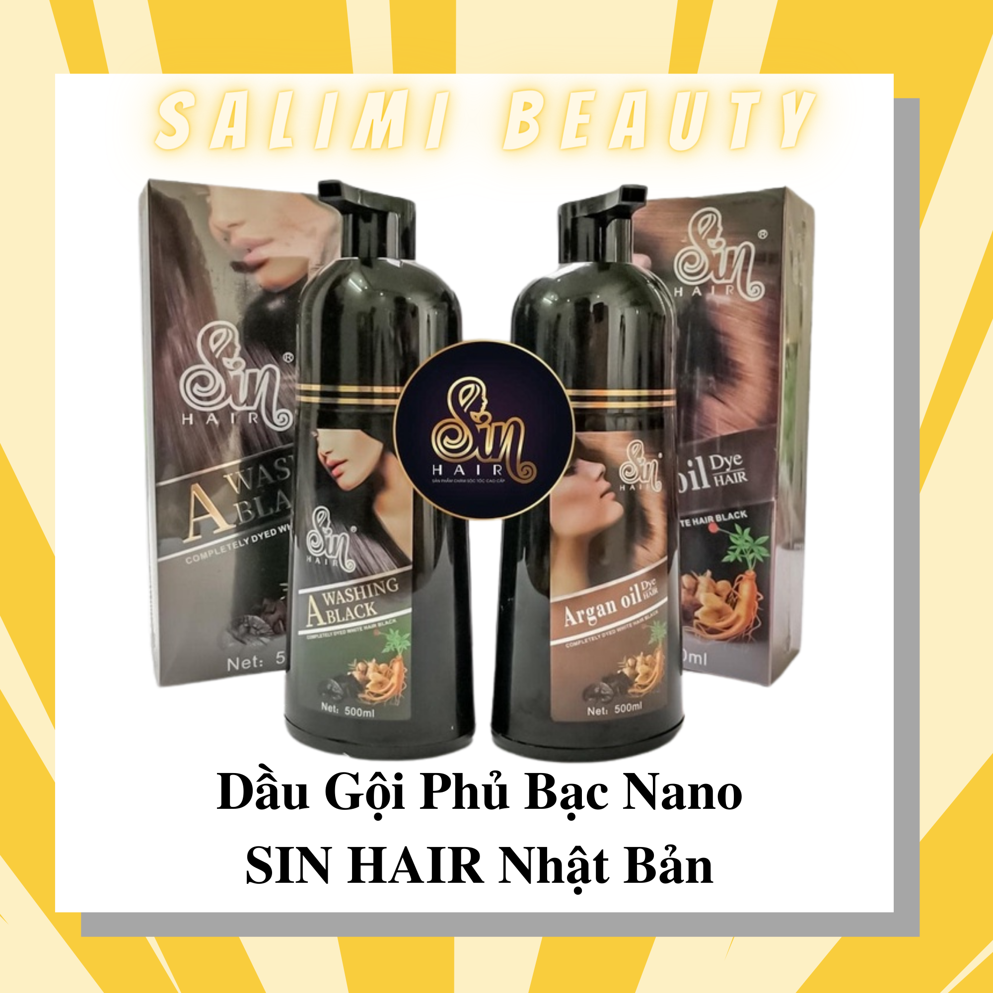 [Bán Sỉ] Combo 10 Chai Dầu Gội Nhuộm Tóc Sin Hair Nhật Bản - Chiết Xuất Thảo Dược Tự Nhiên Phủ Bạc Nhanh Chóng Cung Cấp Collagen Phục Hồi Tóc Hư Tổn Làm Sạch Da Đầu Ngăn Ngừa Nấm - 500Ml