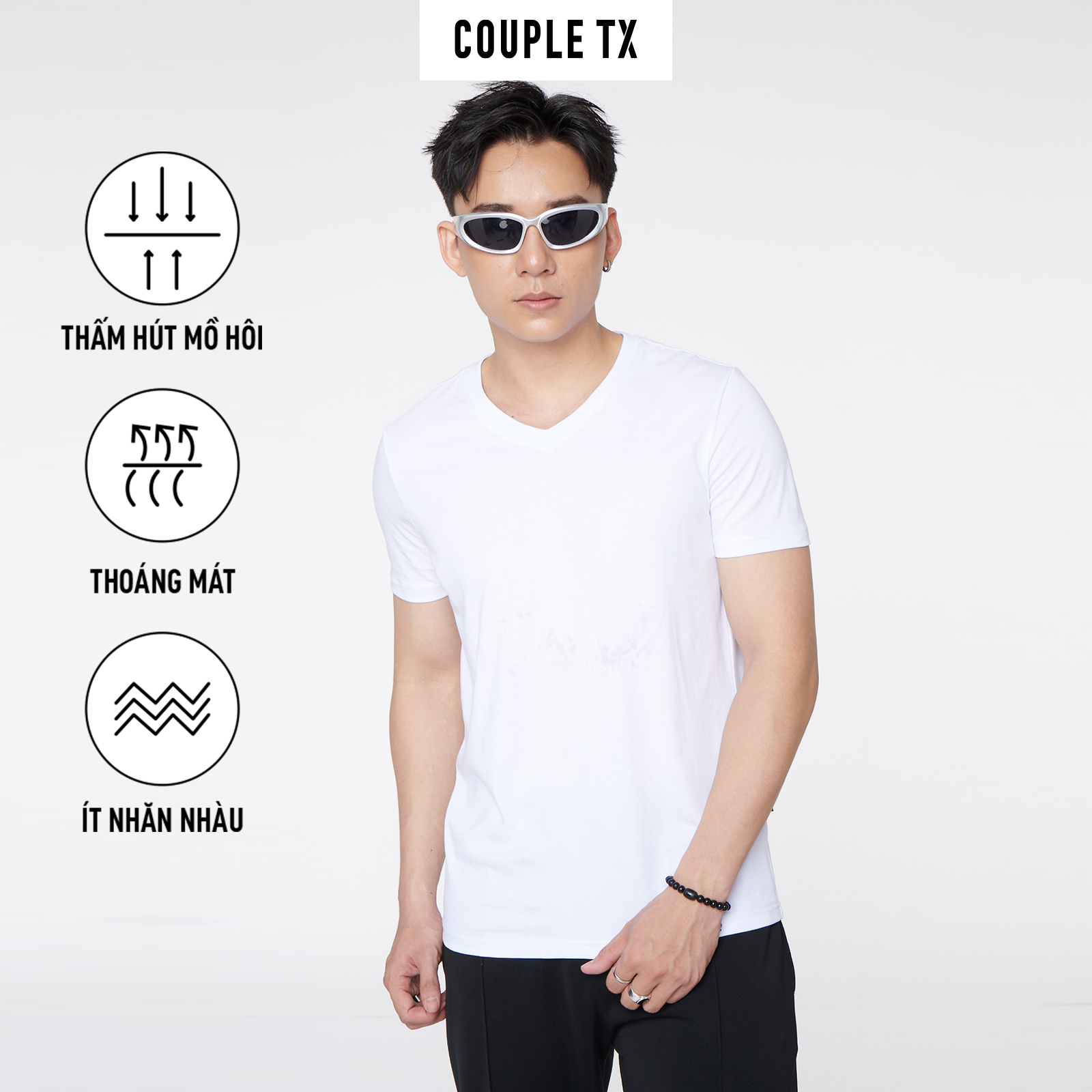 Áo Thun Nam COUPLE TX -  Áo Thun Trơn Cổ Tim Slim Basic MTS 1326