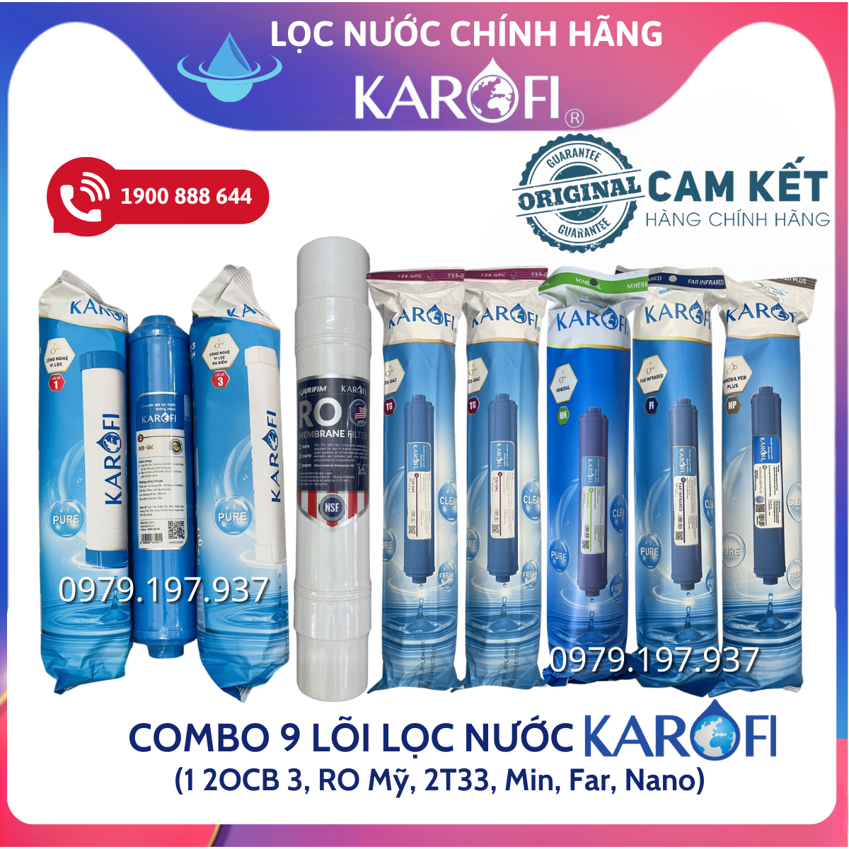 HÀNG CHÍNH HÃNG - COMBO 9 LÕI LỌC NƯỚC THAY THẾ MÁY LỌC NƯỚC N-e239 KAROFI