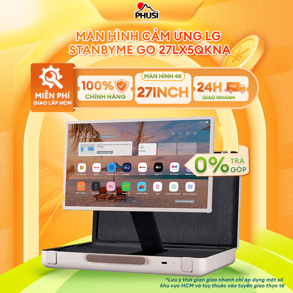 [Miễn phí giao HCM] Tivi LG StanbyME Go 27 inch 27LX5QKNA - Màn hình cảm ứng thiết kế cặp thông minh