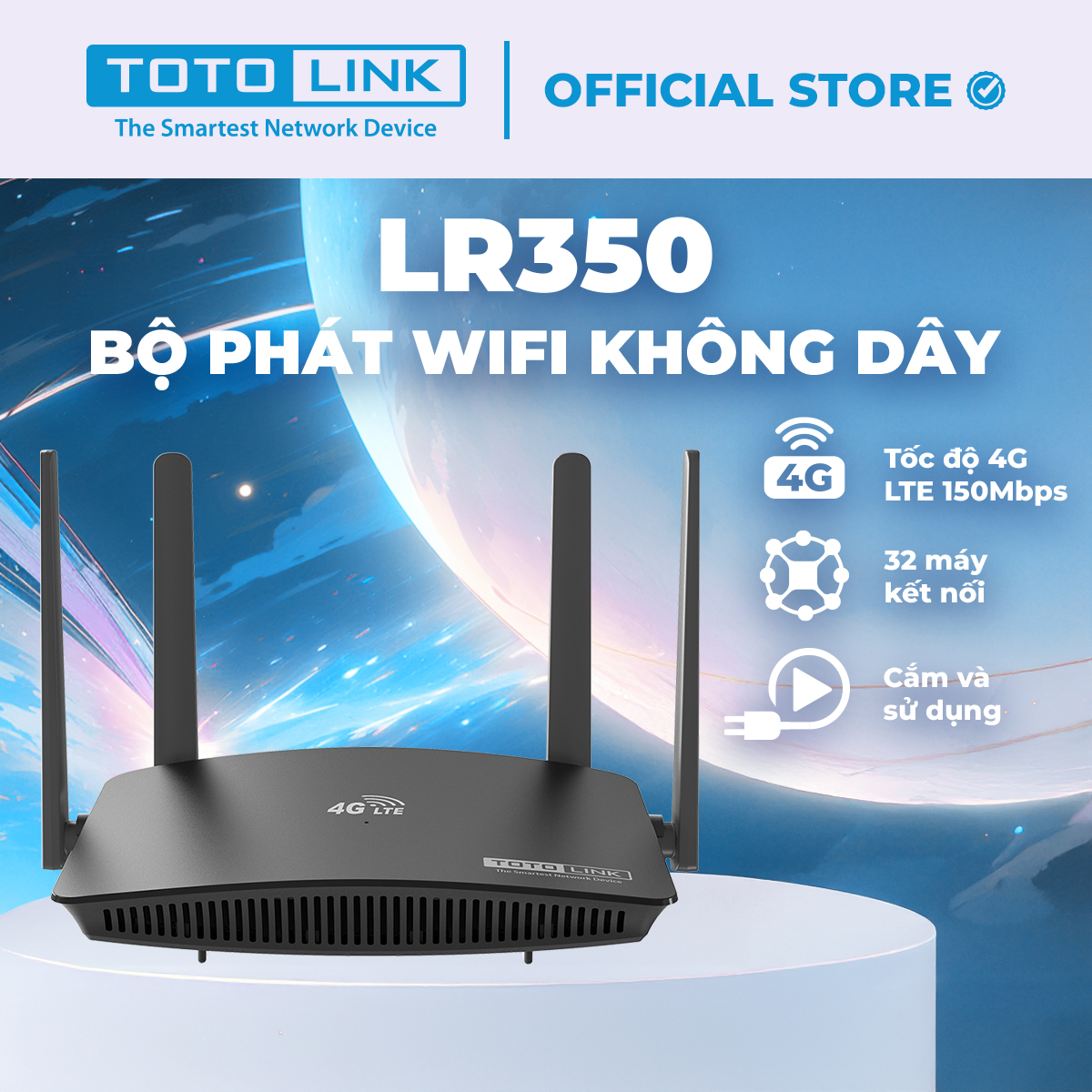 Bộ phát Wi-Fi đi động 4G LTE TOTOLINK LR350 - Chuẩn Wi-Fi-N tốc độ 300Mbps