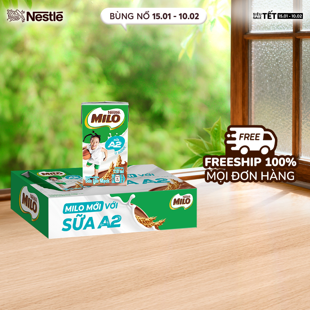 [ƯU ĐÃI THÁNG 2] [FREESHIP TOÀN QUỐC] Thùng Sữa Lúa Mạch Nestle MILO A2 MỚI 48 hộp (4x110ml)