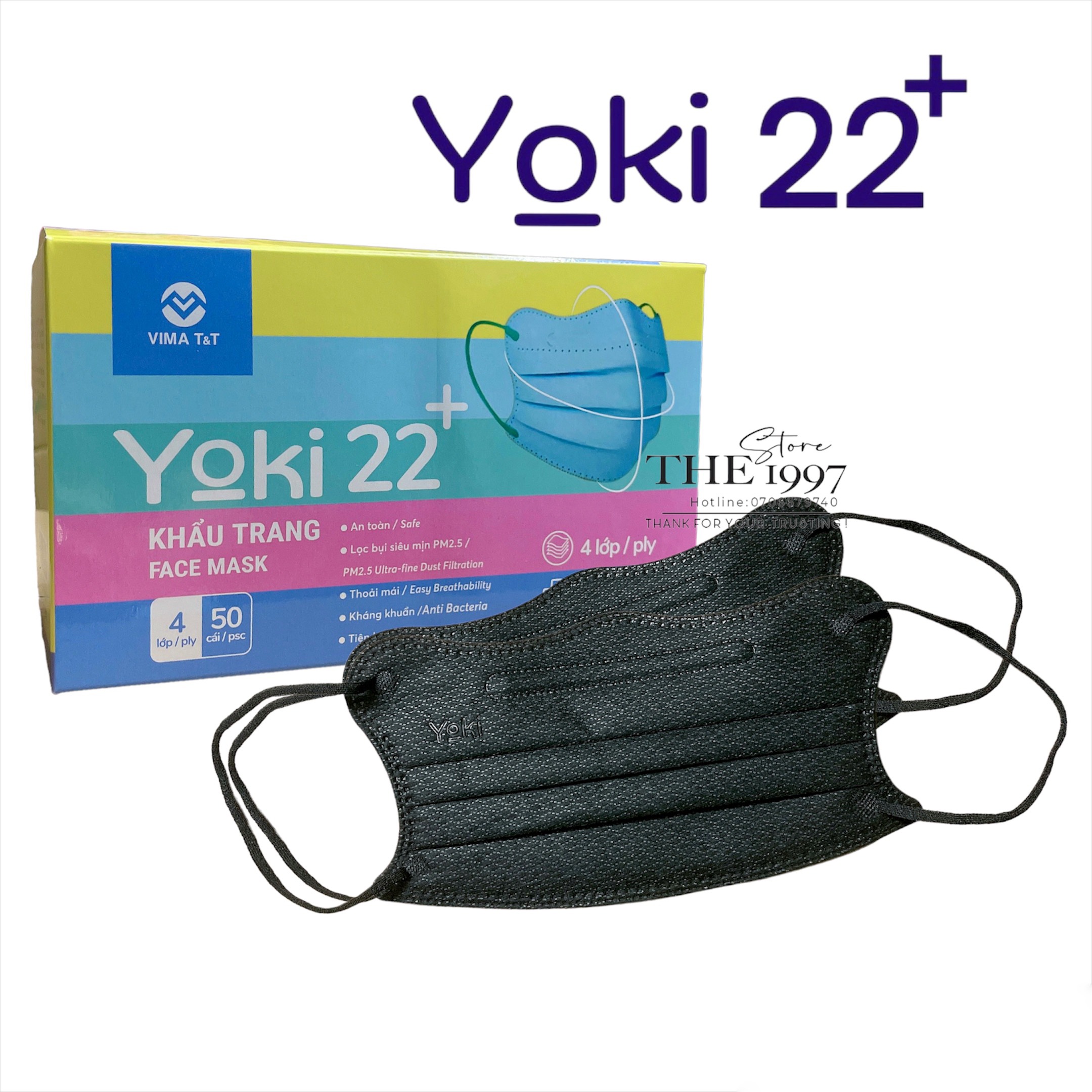 Khẩu Trang Yoki Cua 22+ (Hộp 50cái) 4Lớp kháng khuẩn form cải tiến của khẩu trang y tế sản phẩm khẩu trang người lớn