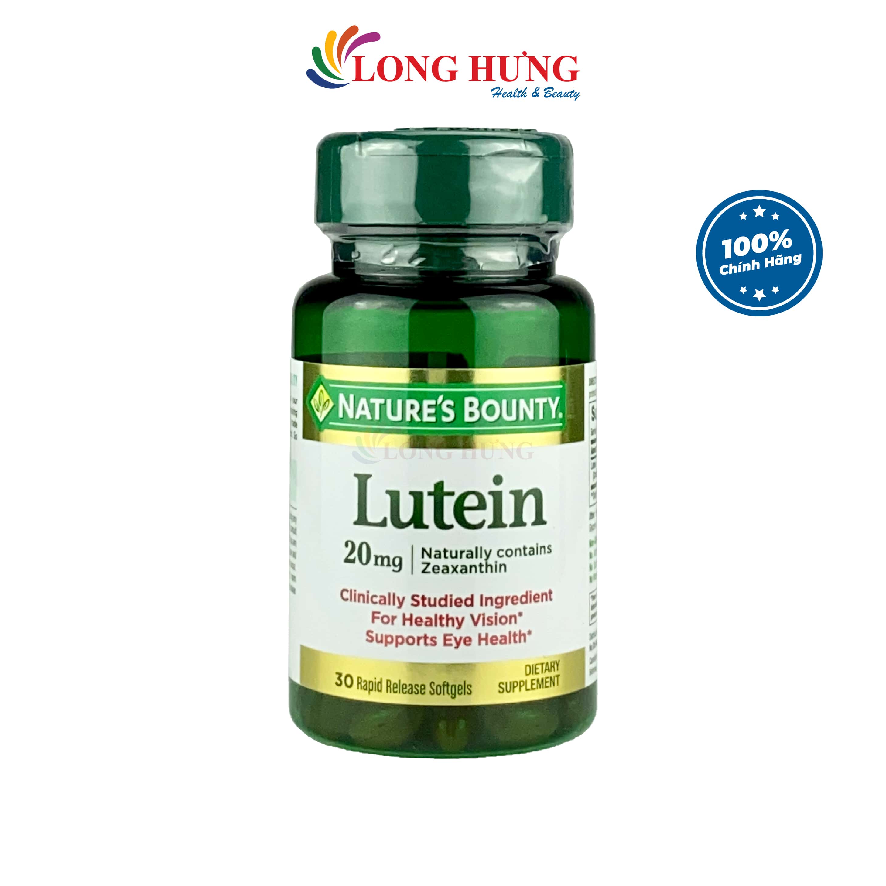 Viên uống Natures Bounty Lutein 20mg hỗ trợ tăng cường thị lực - Giúp mắt sáng khỏe Tăng cường thị lực Giảm thoái hoá điểm vàng Hạn chế mỏi mắt