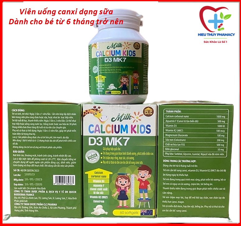 Viên Uống Canxi Canxi Milk Calcium Kid D3MK7 Thành Phần Calci nano Tảo Biển Đỏ  Sữa NonKém ..Giúp Trẻ Hình Thành Xương  Phát Triển Chiều CaoTrẻ Chậm Mọc Răng TócCòi XươngPhụ Nữ Có Thai Cho Con Bú -hộp 60