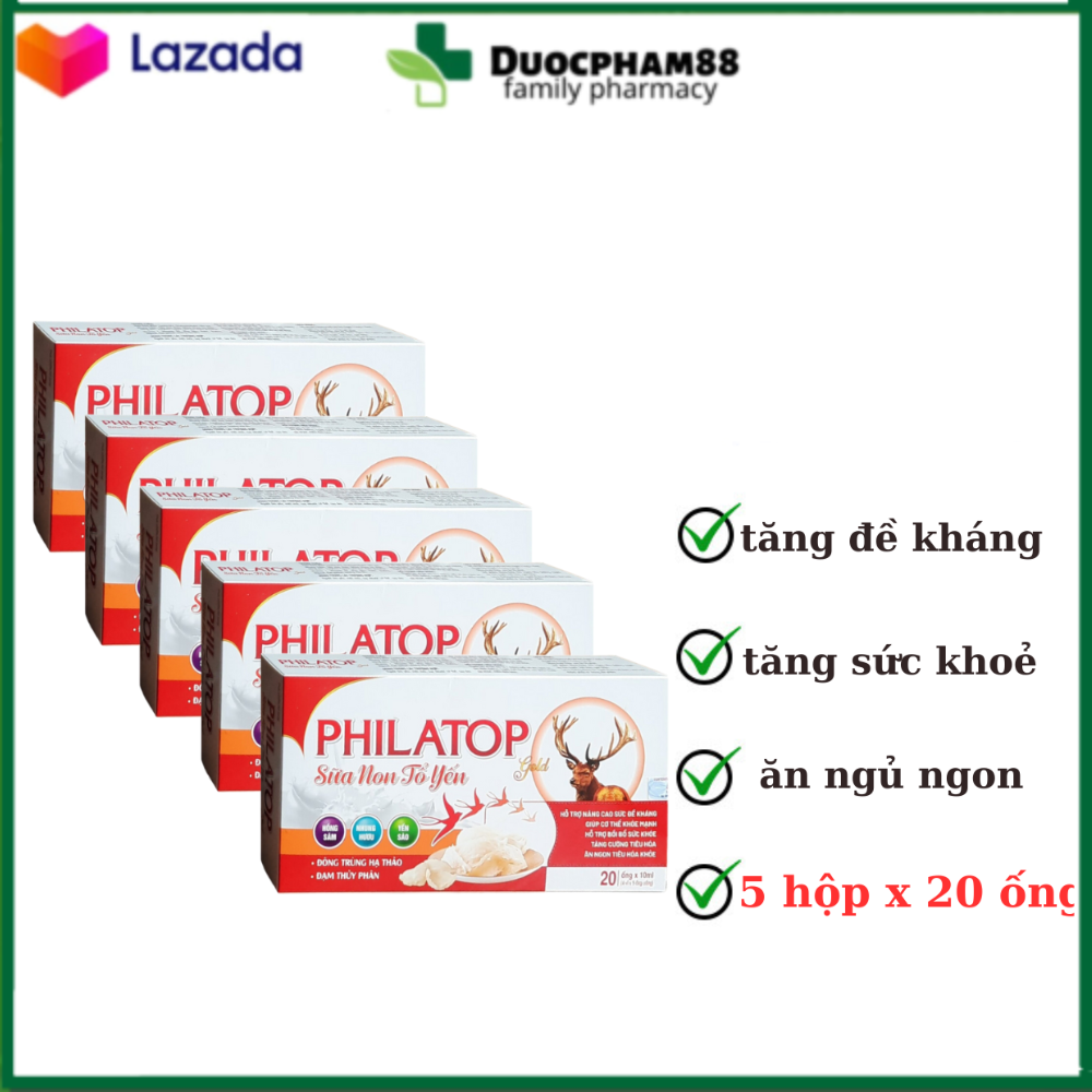 Combo 5 hộp Philatop Sữa Non Tổ Yến Gold giúp ăn ngủ ngon tăng sức khoẻ ( 5 hộp x 20 ống )