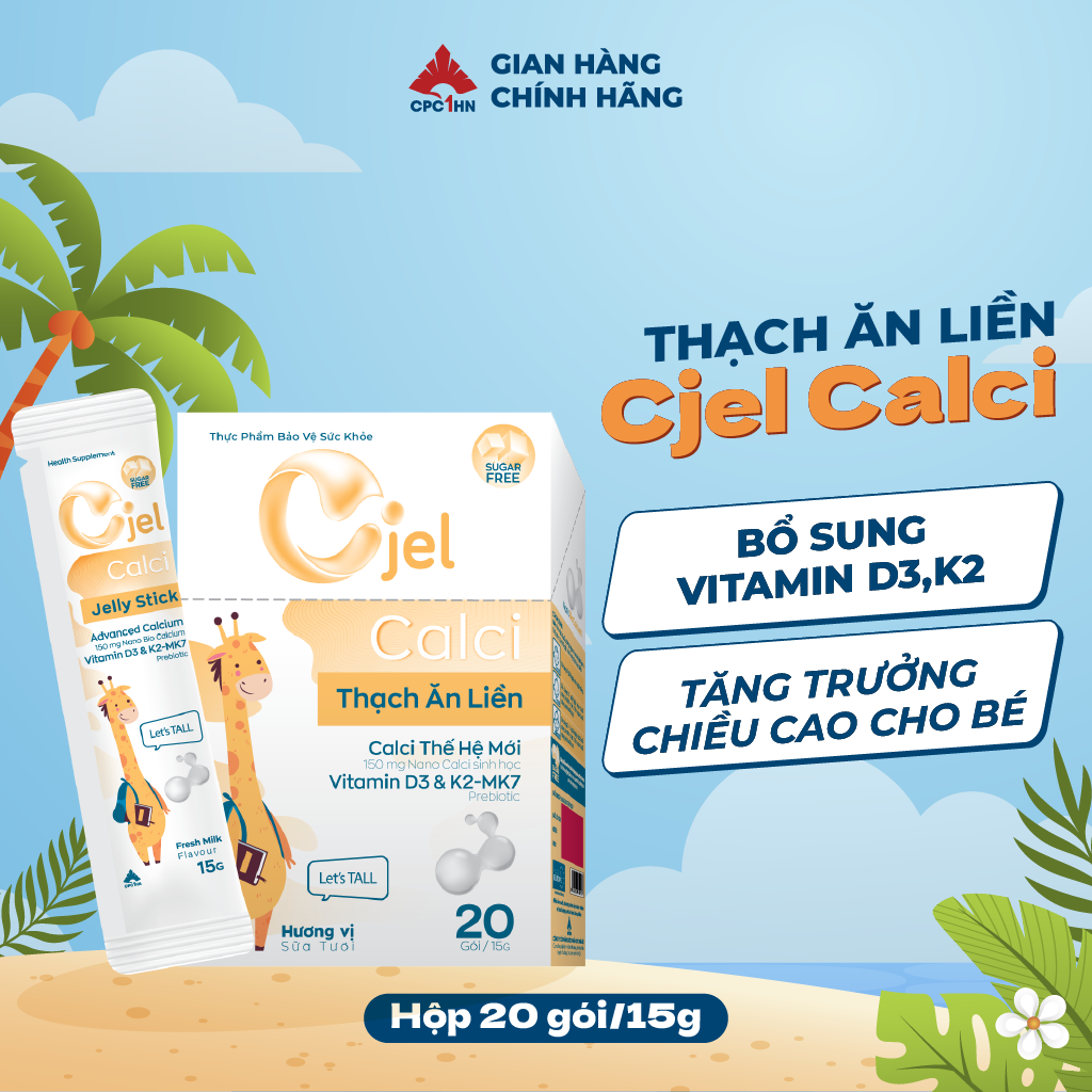 Thạch ăn liền Cjel Calci D3K2 bổ sung Calci thế hệ mới vitamin D3 và K2 cho bé cao lớn